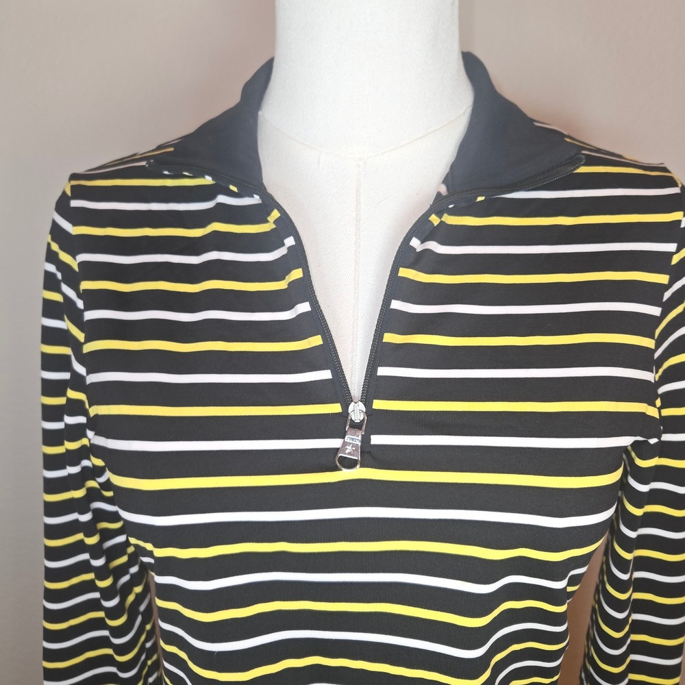 Lohla Sport‎ Striped Quarter Zip Pullover Top XS Black Yellow White Athletic - Picture 7 of 11